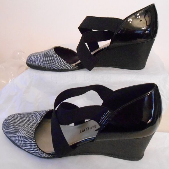 Anne Klein Sport Tara Black & White Checked Wedge Heel Dress Shoes-Size 9.5M-NEW - Picture 4 of 9